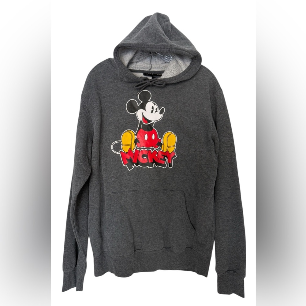 Disney Mickey Mouse Graphic Gray Hoodie with Neck Toes & Pocket SzM